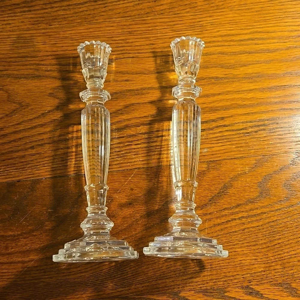 Vintage Pair of Glass Candleholders 9 inches tall